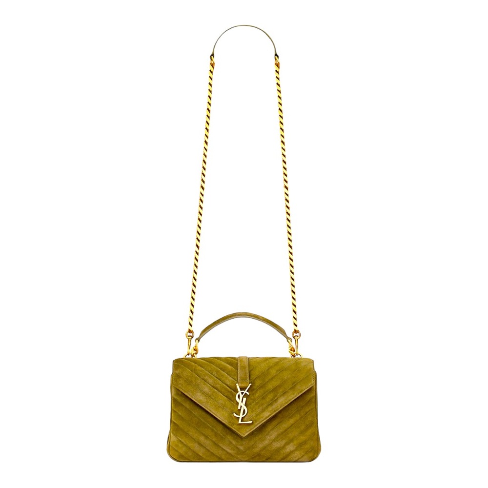 👜 🆕 Saint Laurent MEDIUM COLLEGE IN QUILTED SUEDE. Color: Loden Green